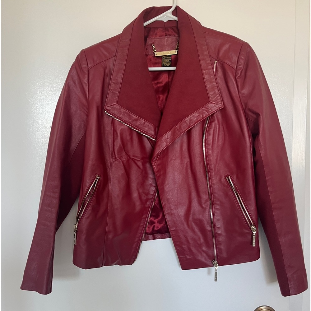 IMÁN Global Ribbed Genuine Leather Moto Jacket Small - Cranberry Red